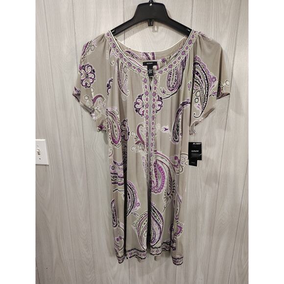 Alfani Paisley Sparkle Tunic Mini-dress XL Purple Tan NWT Boho Party Festival - Picture 7 of 11